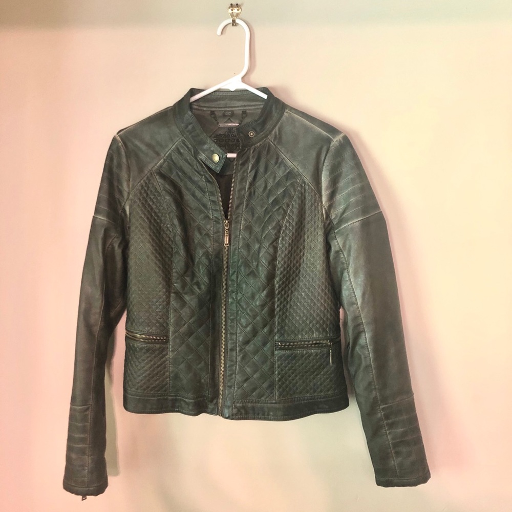 Women's Faded Green Leather Jacket - Size Medium
